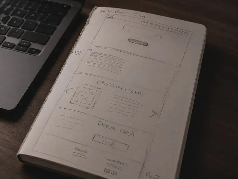 Bozza grafica su carta di una homepage